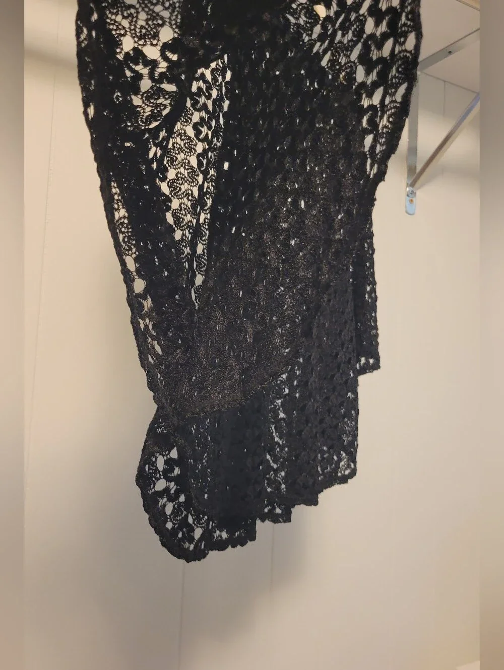 Dressy Classy Black Crochet Poncho Semi Sheer Cover Up Shawl. S